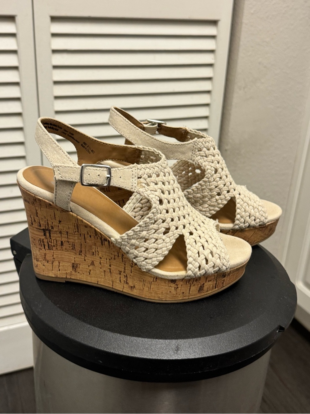 SO Cream Woven Cork Wedge Sandals